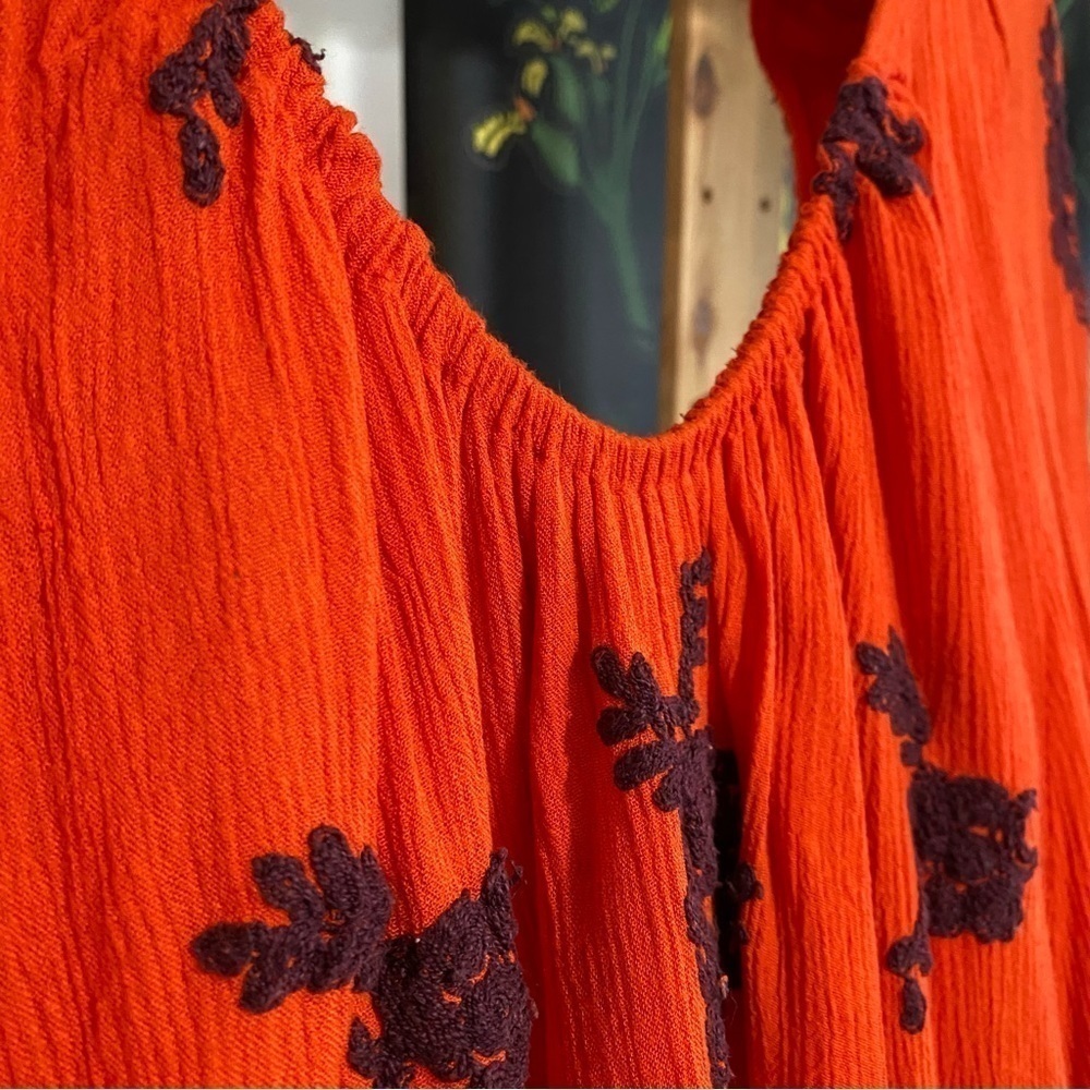 Free People Red Embroidered Austin V-neck Long Sleeve Mini Dress XS - Picture 8 of 15